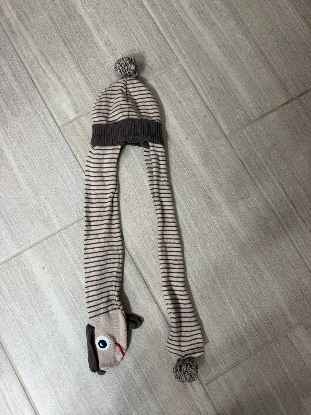 du pareil au meme  baby Striped Pom-Pom Earflap Scarf Hat - Brown